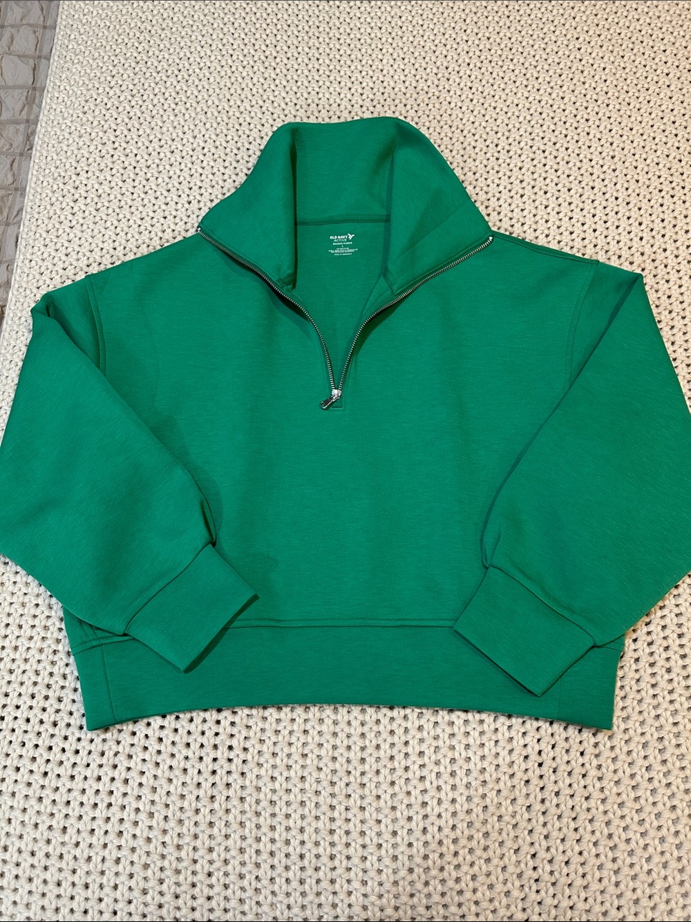 Old Navy Kelly Green Quarter-Zip Bounce Fleece Pullover Sweatshirt